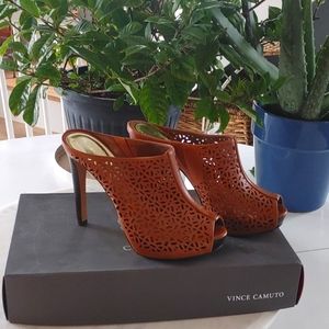 Vince Camuto cognac leather heels